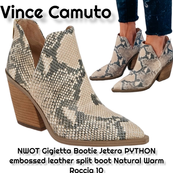 Vince Camuto Shoes - Vince Camuto Gigietta Bootie snakeskin Emboss leather pointed toe split boot 10
